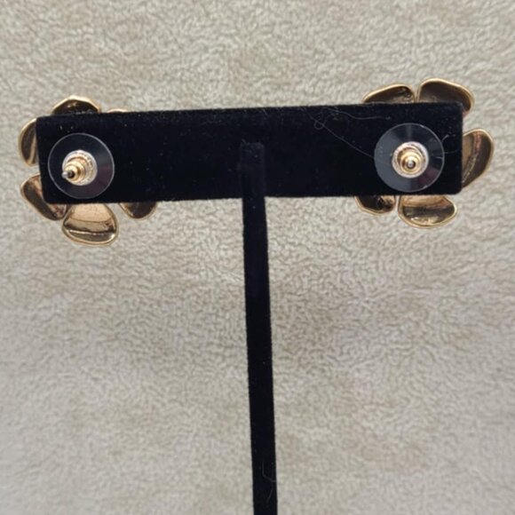 J Crew Gold Tone Clear Pave Flower Stud Earrings - Picture 3 of 12